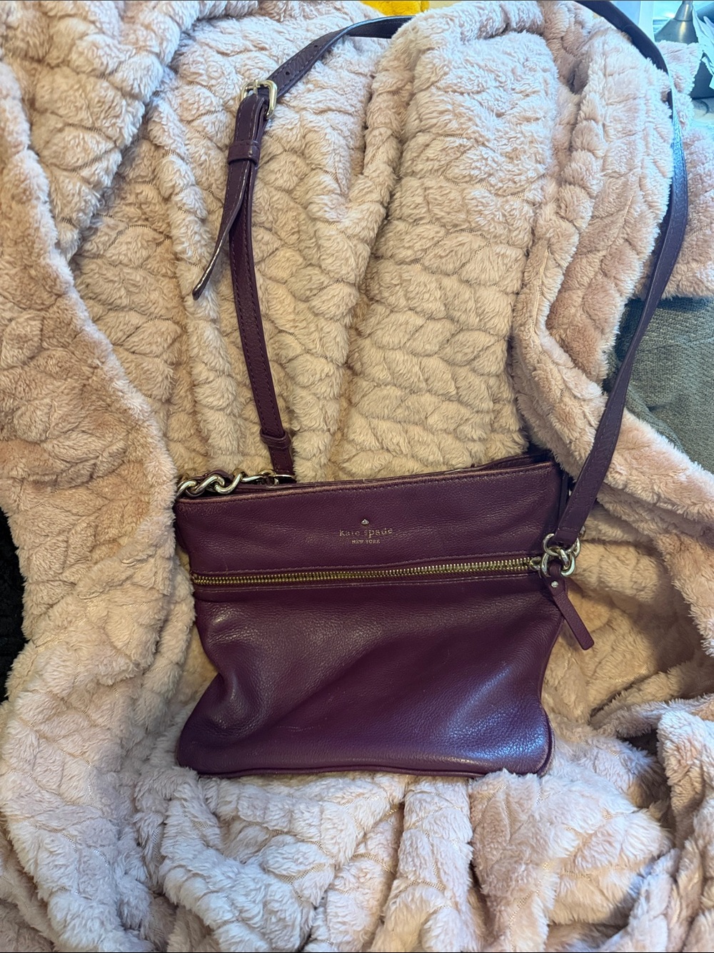kate spade Plum Leather Crossbody with Gold Hardware